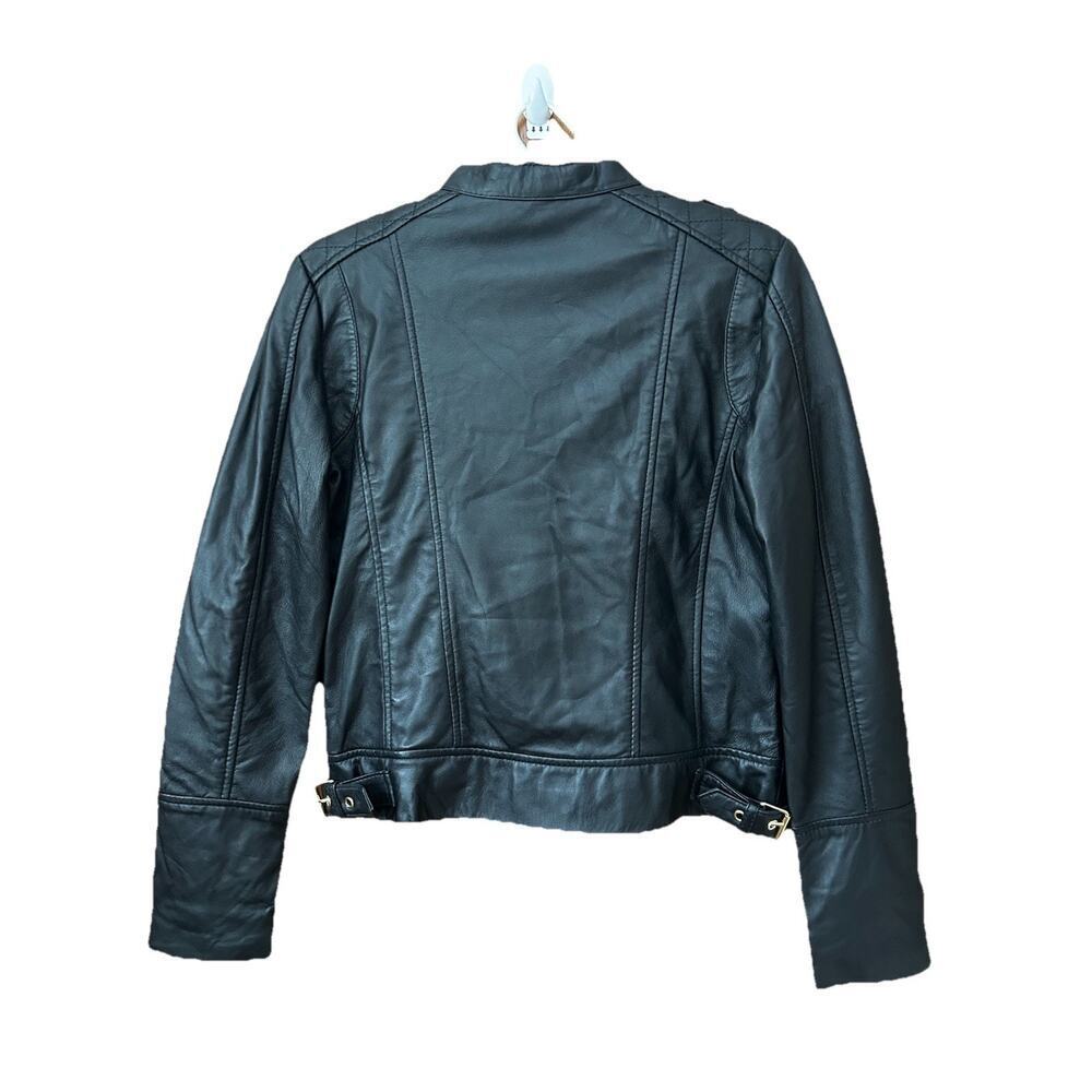 Guess Women’s Black Leather Moto Quilted Shoulder Gold Zips Biker Jacket Size M - Picture 10 of 16